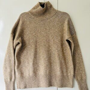 Loft Ribbed Drop Shoulder Turtleneck Wool Blend Sweater Beige Sz M Warm Cozy
